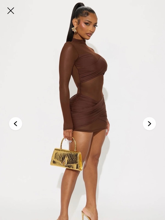Fashion Nova Dresses & Skirts - Fashion Nova Brown Sheer Cutout Long-Sleeve Mini Dress